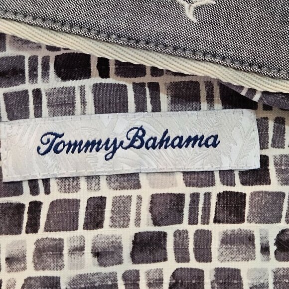 Tommy Bahama Mens Large Silk Shirt Brown Gray White Short Sleeve Button - Picture 5 of 10